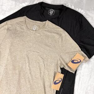 Lot 2 - Asics Mens Knit Training Gym Tee Size Medium Beige/Black Lifting Running